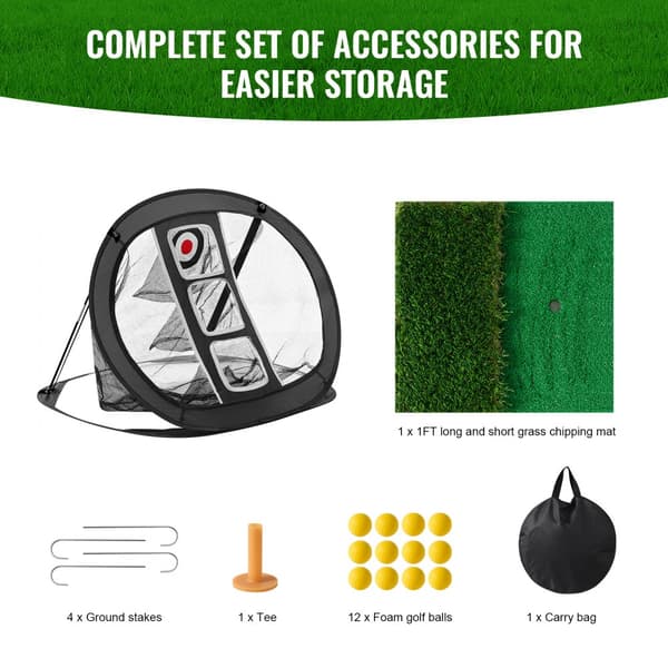 Golf Chipping Net, Pop Up Golf Øve Net, Bærbart Indendørs Golf Træningsnet med Mål/Måtte/bolde/Tee/Bæretaske til Baggård