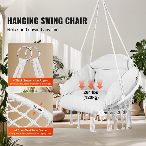 Hängmatta Gungstol Macramé, Inomhus & Utomhus med Kudde, Bekväm Avkoppling