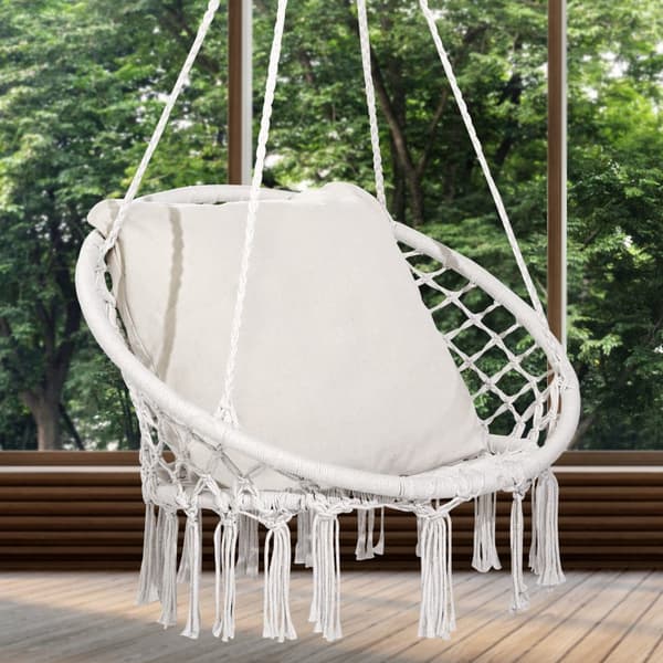 Makramee-hammock-keinutuoli pehmusteella, sisä- ja ulkokäyttöön, tyylikäs ja mukava vaihtoehto