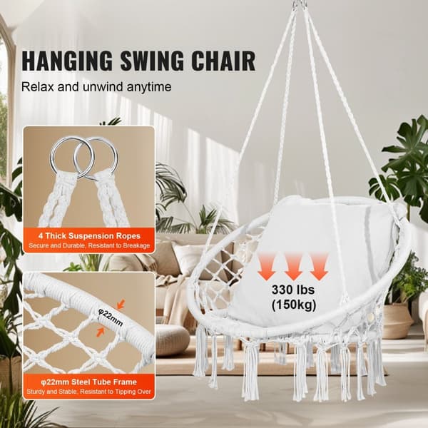 Makramee-hammock-keinutuoli pehmusteella, sisä- ja ulkokäyttöön, tyylikäs ja mukava vaihtoehto