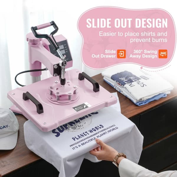 Varmepresser 12x15 i 5 i 1 med 30oz tumbler, T-shirts, pink, hurtig opvarmning, digital temperaturkontrol