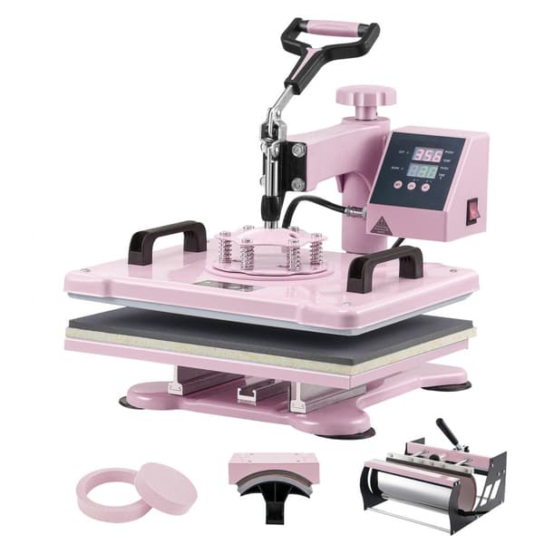 Varmepresser 12x15 i 5 i 1 med 30oz tumbler, T-shirts, pink, hurtig opvarmning, digital temperaturkontrol