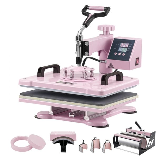 Värmepressmaskin 12x15, 8-i-1 med 30oz Tumbler Press, T-shirts, Rosa, snabb uppvärmning, digital temperaturkontroll
