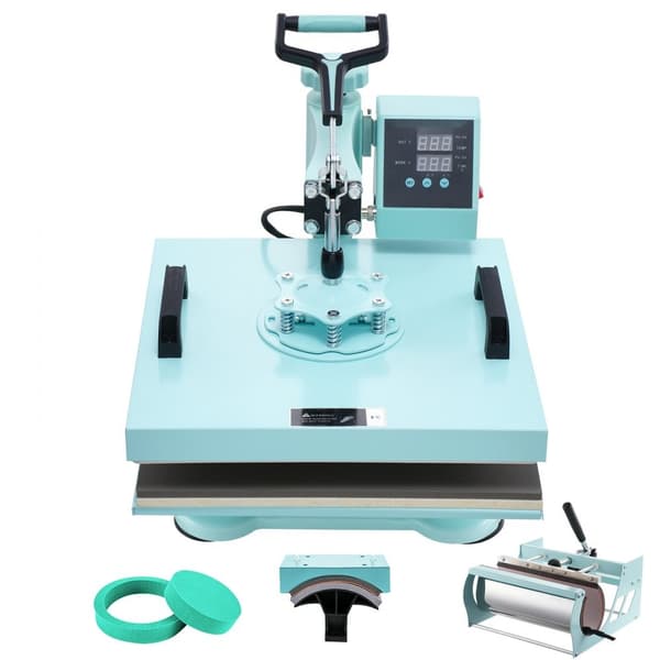 Varmepresser 5-i-1 15x15 med 30 oz Tumbler, T-shirts, Grøn, hurtig opvarmning, digital temperaturkontrol