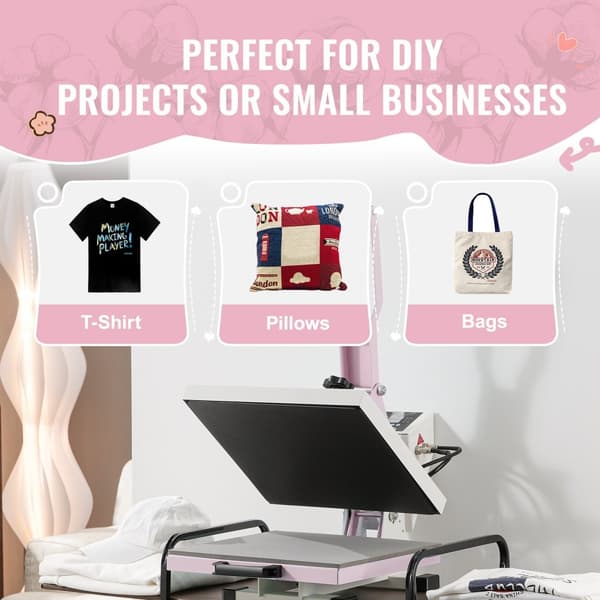 Lämpöprässi 15x15, liukuväli, lämmönsiirtokone T-paidat, pinkki, nopea lämmitys, digitaalinen lämpötilansäätö
