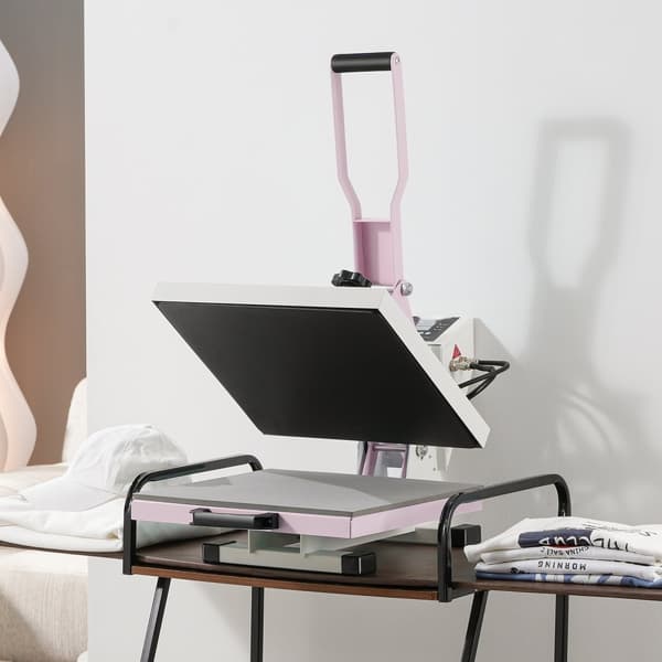 Lämpöprässi 15x15, liukuväli, lämmönsiirtokone T-paidat, pinkki, nopea lämmitys, digitaalinen lämpötilansäätö
