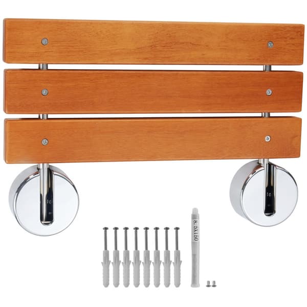 Hopfällbar duschsits i teak 20,1" x 13,2" väggmonterad duschbänk, hållbar design, 440 lbs kapacitet