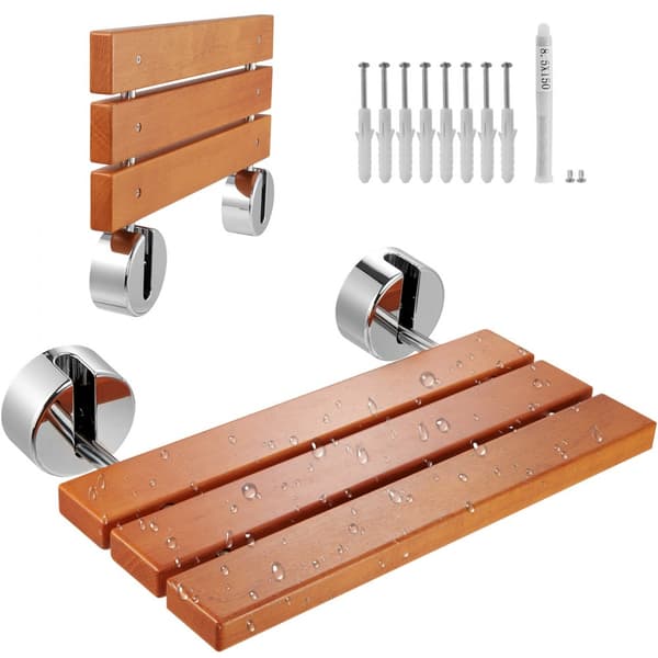 Hopfällbar duschsits i teak 20,1" x 13,2" väggmonterad duschbänk, hållbar design, 440 lbs kapacitet