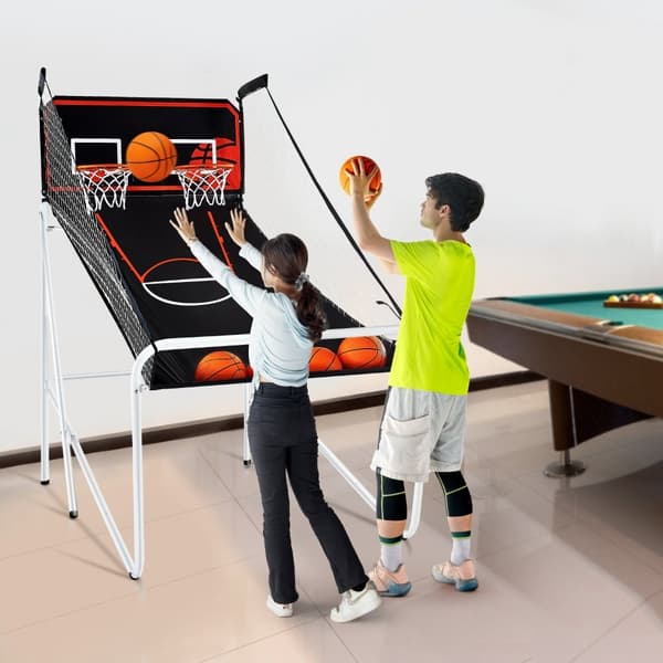 Hopfällbar Inomhus Double Shot Basket Arcade Spel för 2 Spelare med 4 Bollar