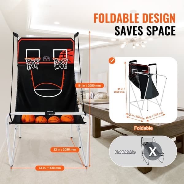 Hopfällbar Inomhus Double Shot Basket Arcade Spel för 2 Spelare med 4 Bollar