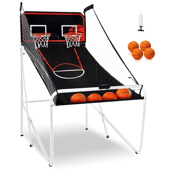 Hopfällbar Inomhus Double Shot Basket Arcade Spel för 2 Spelare med 4 Bollar