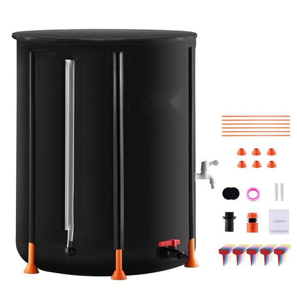 Hopfällbar regnfat 53 Gallon, Regnfångare med Tappar och Överloppssats, Perfekt för Trädgården, Hållbar och Lättviktig