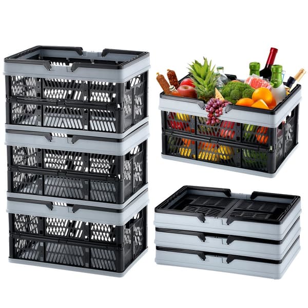 Hopfällbar varukorg 3-pack, Bärbar matkorg 25L med handtag, Lätt och praktisk för shopping