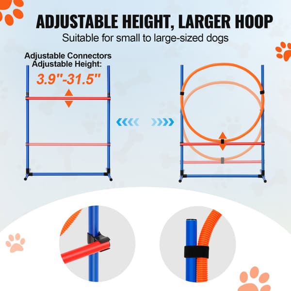 Hunde Agility Træningsudstyr Sæt 4 Stk. Hække og Hoppering Forhindringer, Holdbart og Justerbart