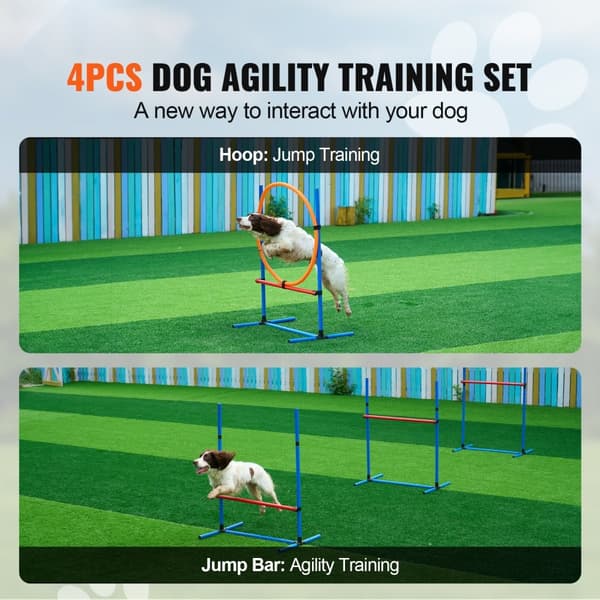 Hunde Agility Træningsudstyr Sæt 4 Stk. Hække og Hoppering Forhindringer, Holdbart og Justerbart