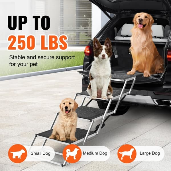 Hundetrappe til biler, 4-trins, sammenklappelig, aluminiumsdesign, belaster op til 250 lbs
