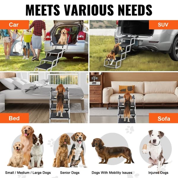Hundetrappe til biler, 4-trins, sammenklappelig, aluminiumsdesign, belaster op til 250 lbs