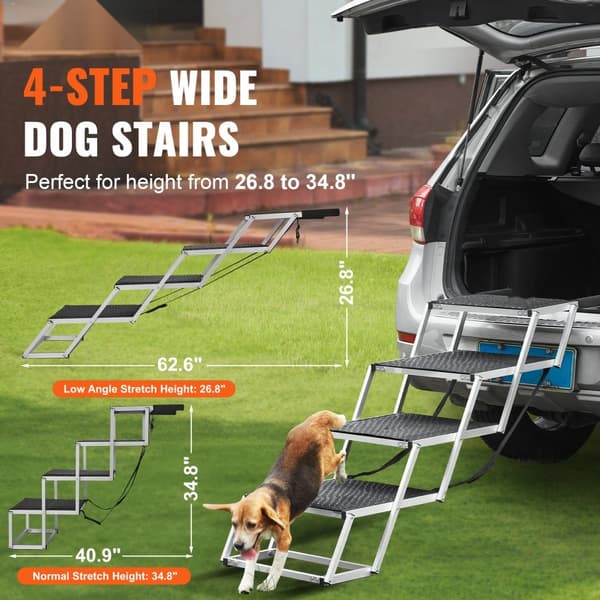 Hundetrappe til biler, 4-trins, sammenklappelig, aluminiumsdesign, belaster op til 250 lbs