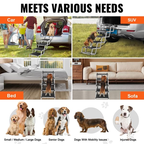 Hundetrappe til biler, 5-trins sammenklappelige hundetrin, Aluminium, Belastning op til 150 lbs, Bæredygtig design, Letvægt, Sikkerhed og stabilitet
