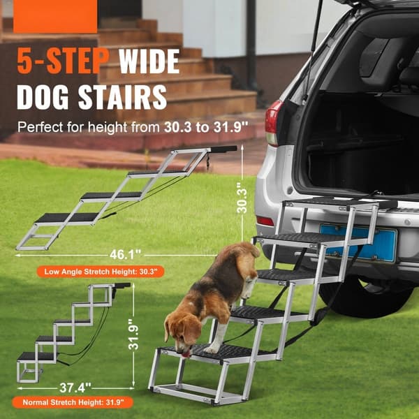 Hundetrappe til biler, 5-trins sammenklappelige hundetrin, Aluminium, Belastning op til 150 lbs, Bæredygtig design, Letvægt, Sikkerhed og stabilitet