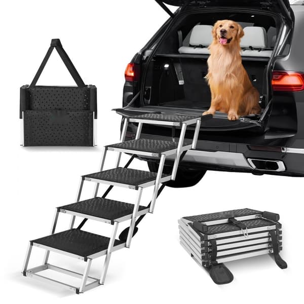Hundetrappe til biler, 5-trins sammenklappelige hundetrin, Aluminium, Belastning op til 150 lbs, Bæredygtig design, Letvægt, Sikkerhed og stabilitet