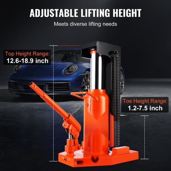 Hydraulisk tåjack 10 ton, tå-tå-jacklyft, 20 ton topplyftkapacitet, lufthydraulisk, justerbar höjd 1,2-7,5 och 12,6-18,9 cm