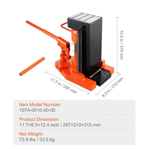 Hydraulisk tåjack 10 ton, tå-tå-jacklyft, 20 ton topplyftkapacitet, lufthydraulisk, justerbar höjd 1,2-7,5 och 12,6-18,9 cm