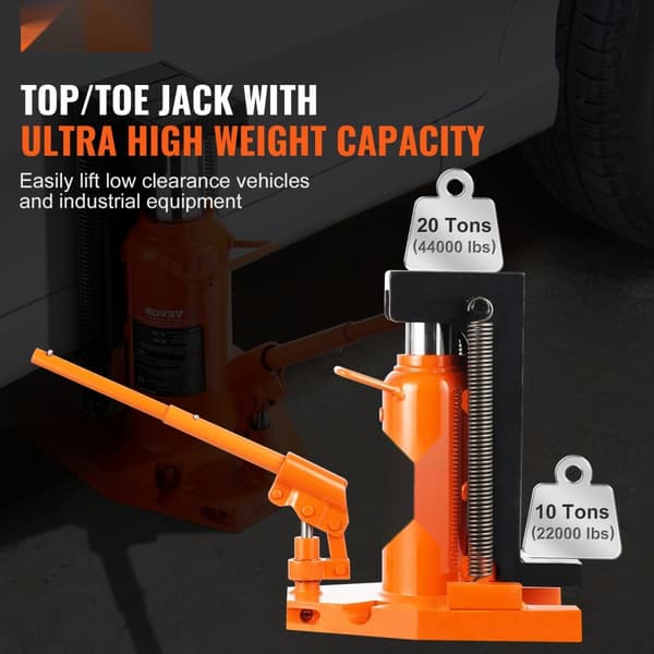 Hydraulisk tåjack 10 ton, tå-tå-jacklyft, 20 ton topplyftkapacitet, lufthydraulisk, justerbar höjd 1,2-7,5 och 12,6-18,9 cm