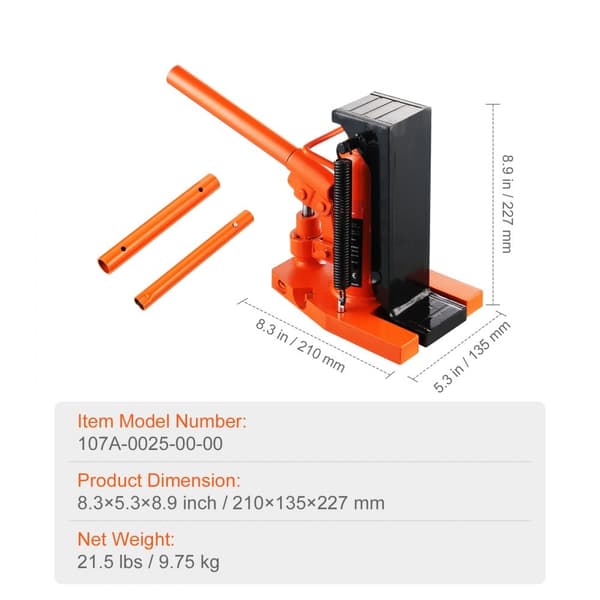 Hydraulisk tåjack, 2,5 ton tåjack løft, 5 ton top kapacitet maskine jack, 0,8-5,3 tommer tå højde, 8,9-13,4 tommer top højde, luft