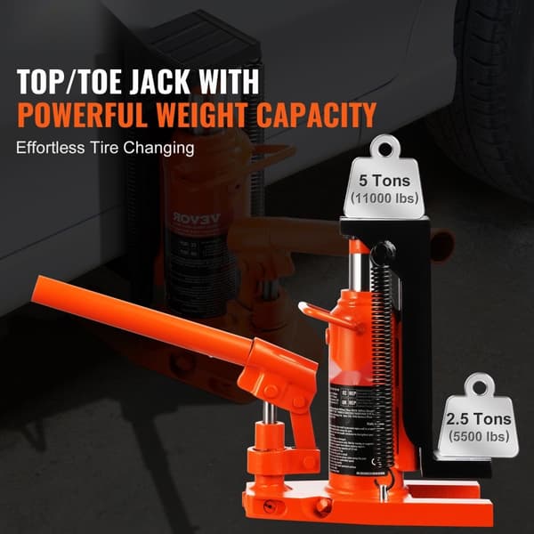 Hydraulisk tåjack, 2,5 ton tåjack løft, 5 ton top kapacitet maskine jack, 0,8-5,3 tommer tå højde, 8,9-13,4 tommer top højde, luft