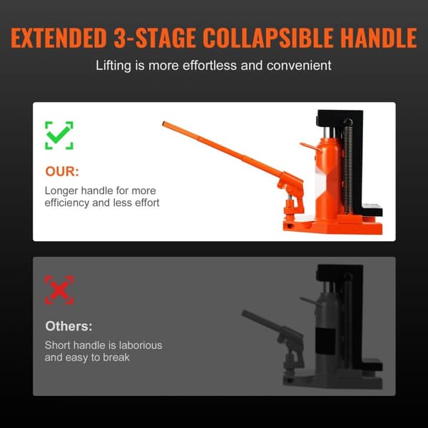 Hydraulinen kärkituki 5 tonnia, 10 tonnin nostokyky, säädettävä varvaskorkeus 0,8-6,8 cm, yläkorkeus 11,3-17,3 cm, ilmahydraulinen tuki