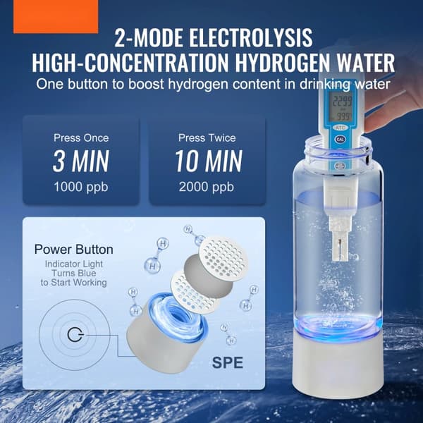 Hydrogen Vandflaske Generator, 380 ml, Bærbar Ionisator med SPE Teknologi, Hydrogenrigt Vand, Effektiv og Praktisk