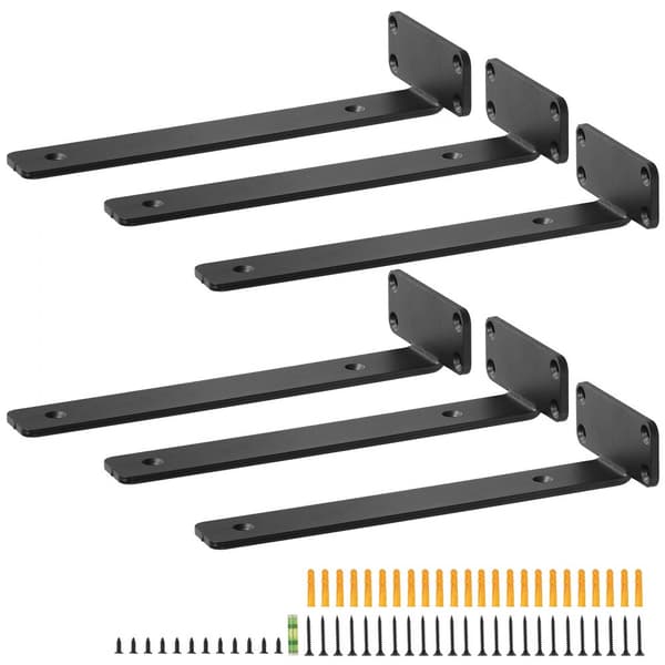 Hyllfäste 10”L x 4”B x 1,6”H, 6 st kraftiga flytande hyllfästen, 5 mm tjocka mattsvarta L-hyllfästen, stålhyllor med 160" bärförmåga