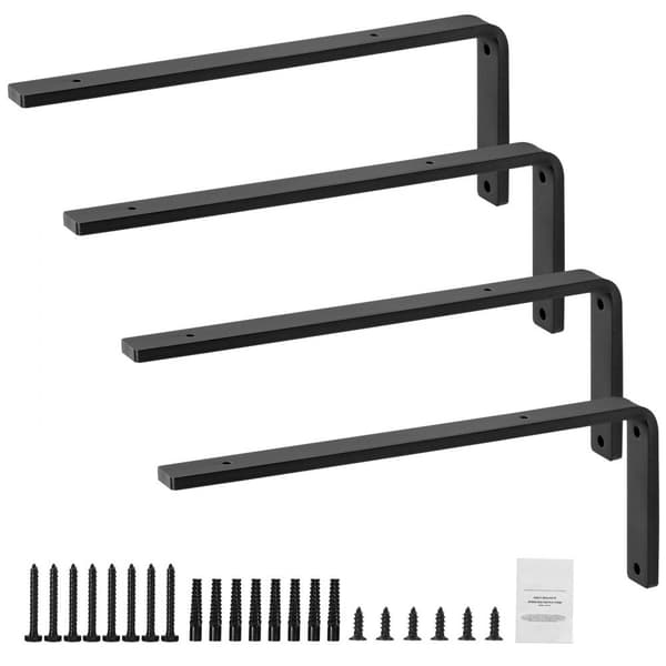 Hyldebeslag 16 x 6 cm, 4 stk, kraftige flydende, 10 mm tykt matsort L-hyldebeslag, stålhyldebeslag med 160 kg belastning
