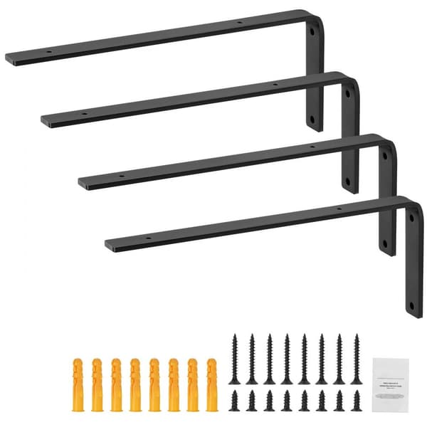 Kraftige flydende hyldebeslag 10 x 6 tommer, 4 stk. 5 mm tyk mat sort L hyldebeslag, stålhyldebeslag med 160 kg kapacitet