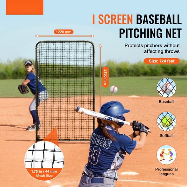 Bärbar Baseballskärm för Batting Cage, 7x4 ft, Säkerhetsskärm för Softball, Skydd för Kropp med Bärväska