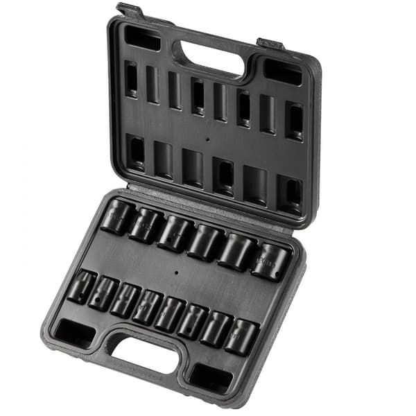Impact sockets sæt 14 stk. 6-punkts 3/8” drive, bit ratchet værktøj kit med kasse, holdbar kvalitet