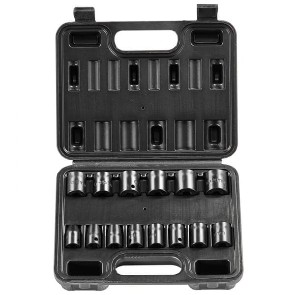 Impact sockets sæt 14 stk. 6-punkts 3/8” drive, bit ratchet værktøj kit med kasse, holdbar kvalitet