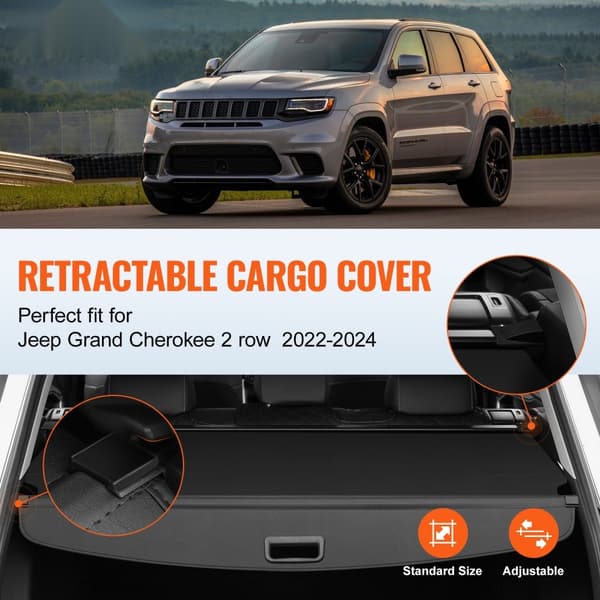 Tilbagetrækkeligt lastdæksel til Jeep Grand Cherokee 2 Row 2022-2024, OEM-design, holdbart og funktionelt