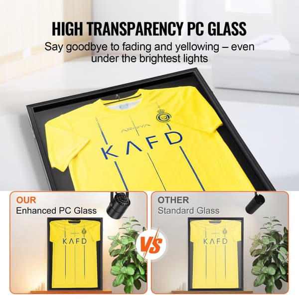 Jersey skærmramme 24 x 32 x 1,5 tommer, aflåselig skyggeboks til sportsjersey, 98 % UV-beskyttelse, PC-glas, med bøjler