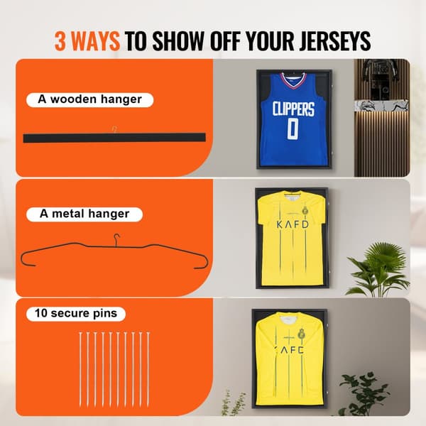Jersey skærmramme 24 x 32 x 1,5 tommer, aflåselig skyggeboks til sportsjersey, 98 % UV-beskyttelse, PC-glas, med bøjler
