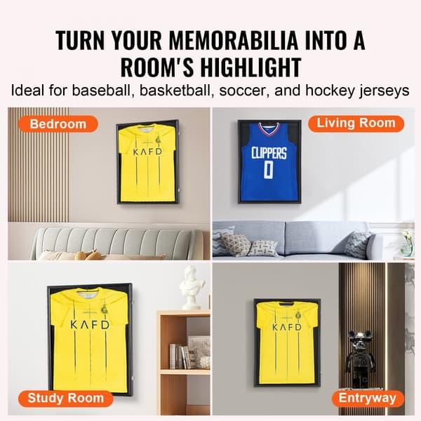 Jersey skærmramme 24 x 32 x 1,5 tommer, aflåselig skyggeboks til sportsjersey, 98 % UV-beskyttelse, PC-glas, med bøjler