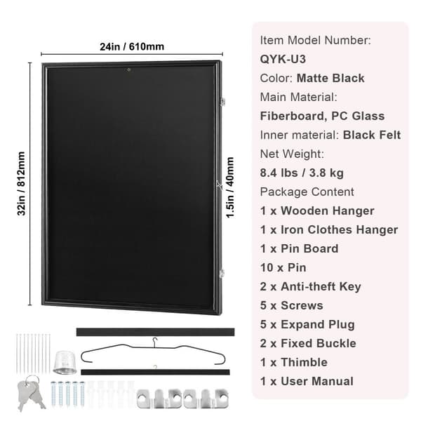 Jersey skærmramme 24 x 32 x 1,5 tommer, aflåselig skyggeboks til sportsjersey, 98 % UV-beskyttelse, PC-glas, med bøjler