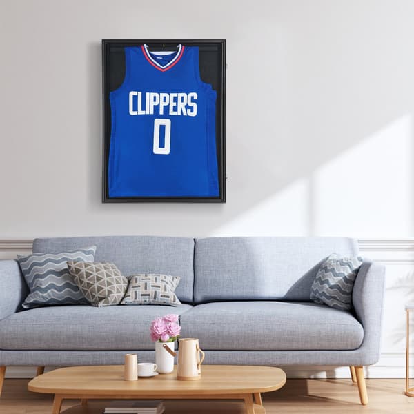 Jersey skærmramme 24 x 32 x 1,5 tommer, aflåselig skyggeboks til sportsjersey, 98 % UV-beskyttelse, PC-glas, med bøjler