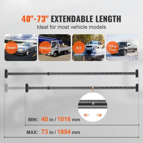 Säännelty tavaratanko pick-up kuorma-auton sängyn pidike, säädettävä 40"-73", kestävä räikkävakain