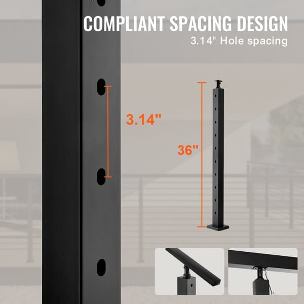 Kabelgelænderstolpe 36x2x2in, 30° vinklet hul, Trappegelænderstolpe, Sort, 1 stk., høj kvalitet, robust design