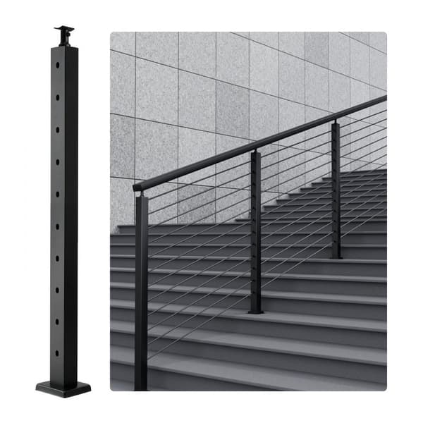 Kabelgelænderstolpe 36x2x2in, 30° vinklet hul, Trappegelænderstolpe, Sort, 1 stk., høj kvalitet, robust design