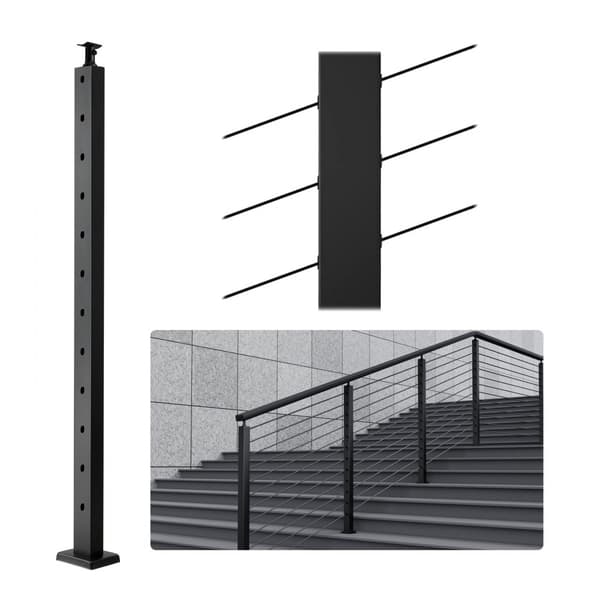 Kabelgelænderstolpe 42x1x2in, 30° vinklet hul, sort trappegelænderstolpe, 1 stk., holdbar og moderne design