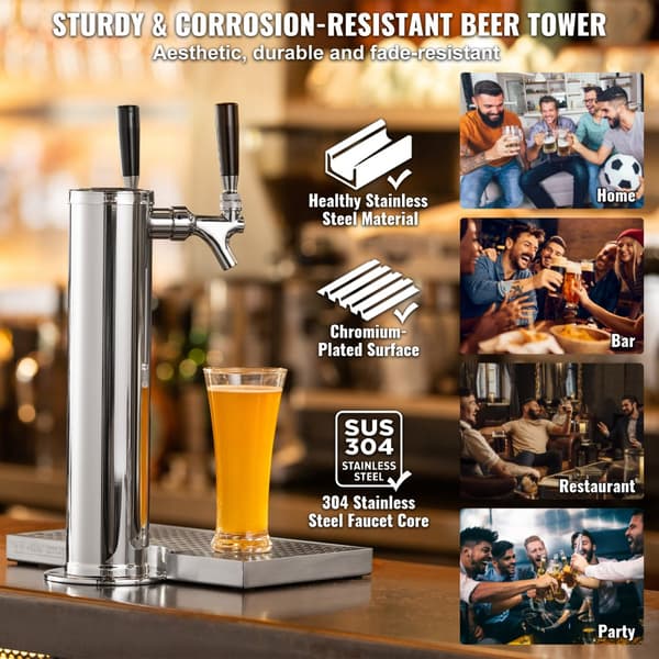 Kegerator tårnsæt med dobbeltthaner & rustfrit stål - øltårndispenser, W21.8 regulator & S-System