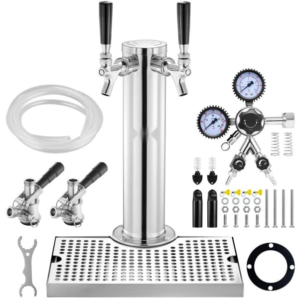 Kegerator Tornkit, Dubbelkranar Ölförvandlingskit, Rostfritt Stål Öltappstorn med Dubbeltryckmätare W21.8 Regulator & S-System Fat